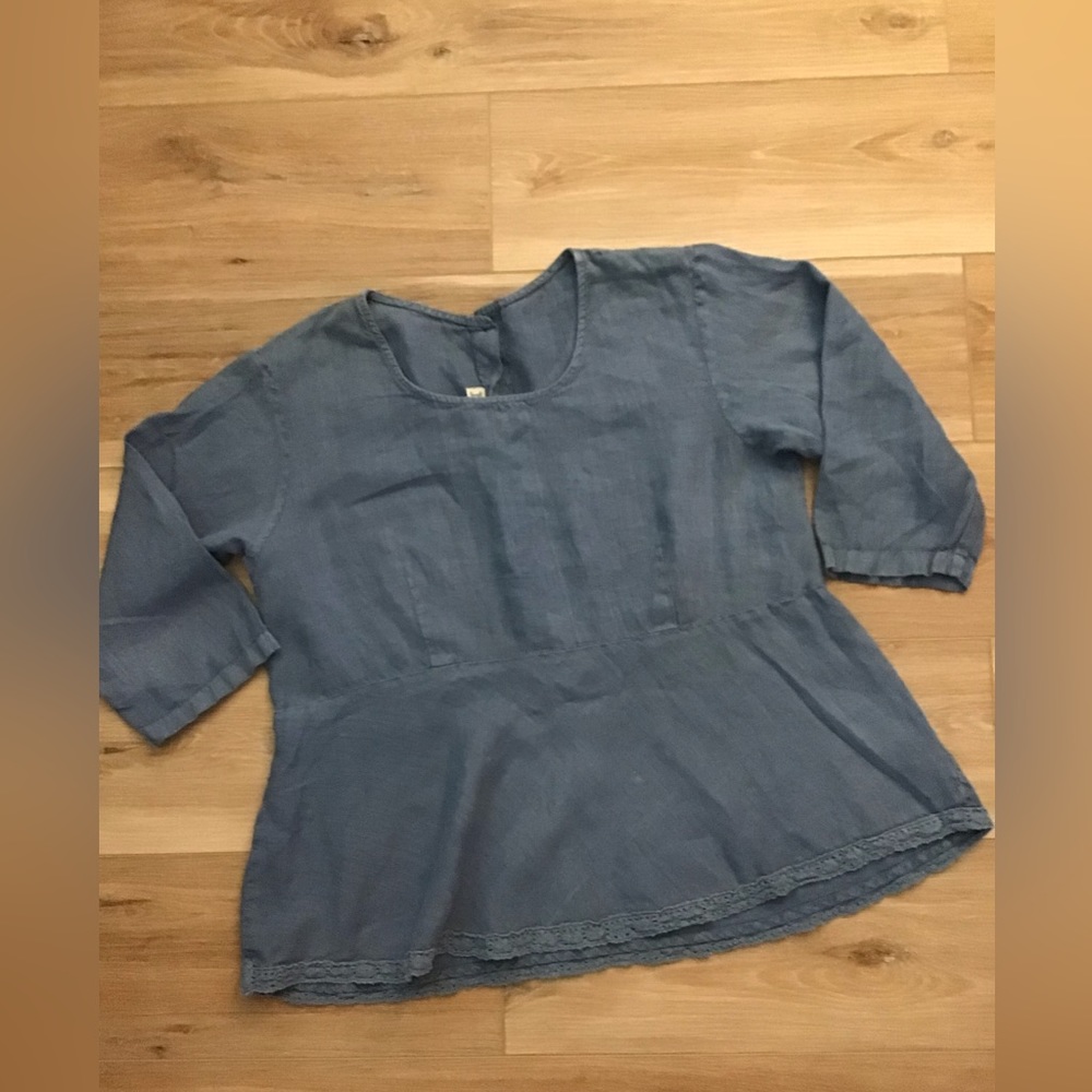 Vintage True Love Linen Peplum Blouse L